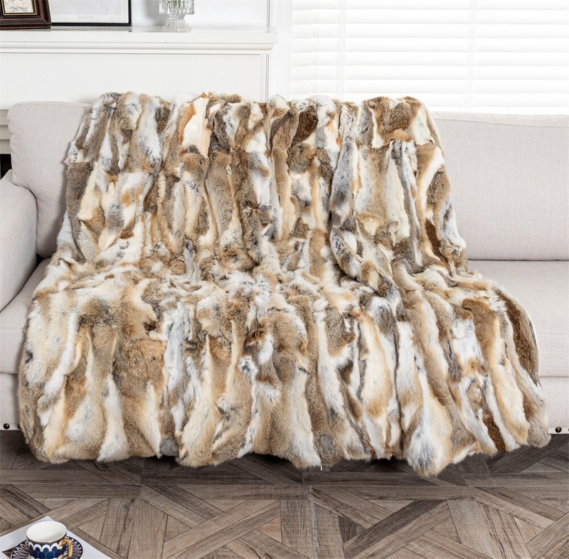 Luxury Real Rabbit Fur Throw Bedspread Blanket Winter Warm Leather Pelts 4ftx6ft gallery