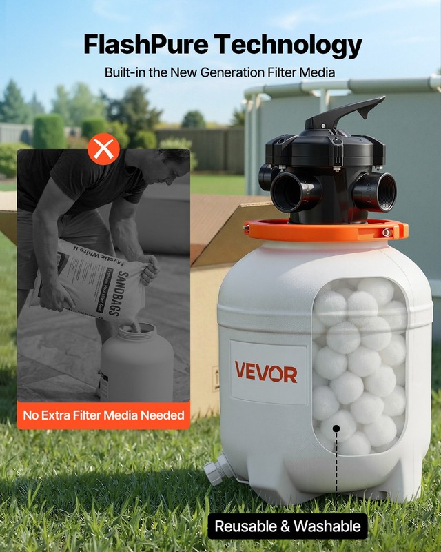 VEVOR FlashPure Sand Filter Pump for Above Ground Pool 12" 3000 GPH 0.5 HP Timer gallery