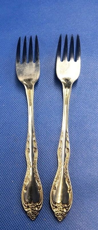 Pair of Oneida (SSS) BOURBON pattern stainless dinner forks 7 1/4" gallery
