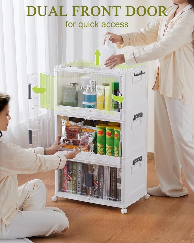 144QT Lockable Storage Bins with Lids - Folding Storage Cabinet with Doors and W gallery