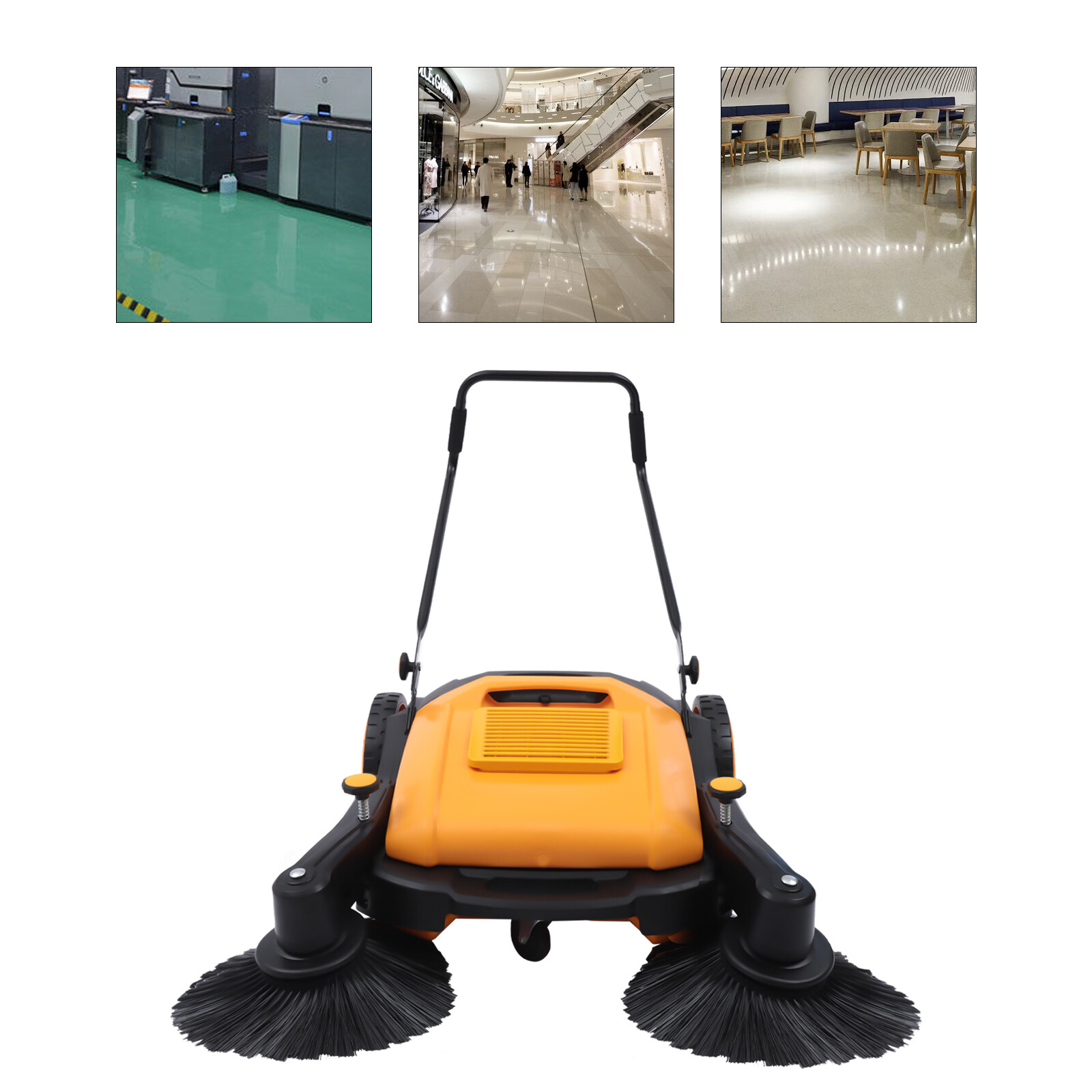 41 in Hand Push Sweeper Broom Walk-Behind Pavement Mall Floor Sweeping Tool 55L gallery