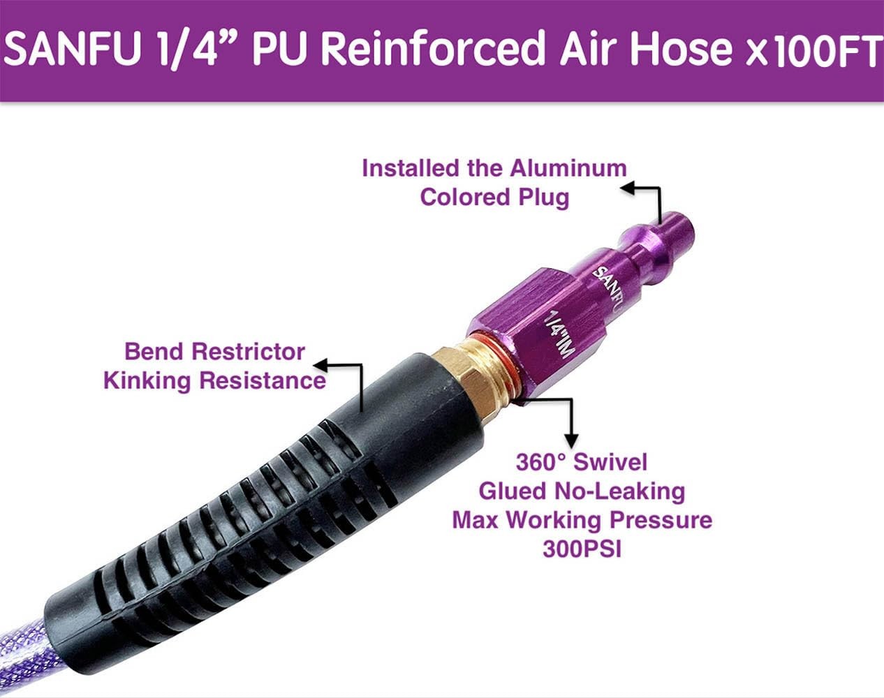 SANFU Polyurethane(PU) Air Hose 1/4-Inch x 100ft Reinforced, lightweight, Fle... gallery