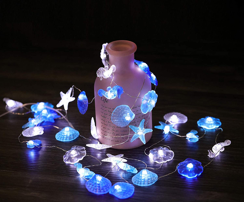 17.5Ft Cold White Beach String Light Seashell Starfish Fairy Light for Party