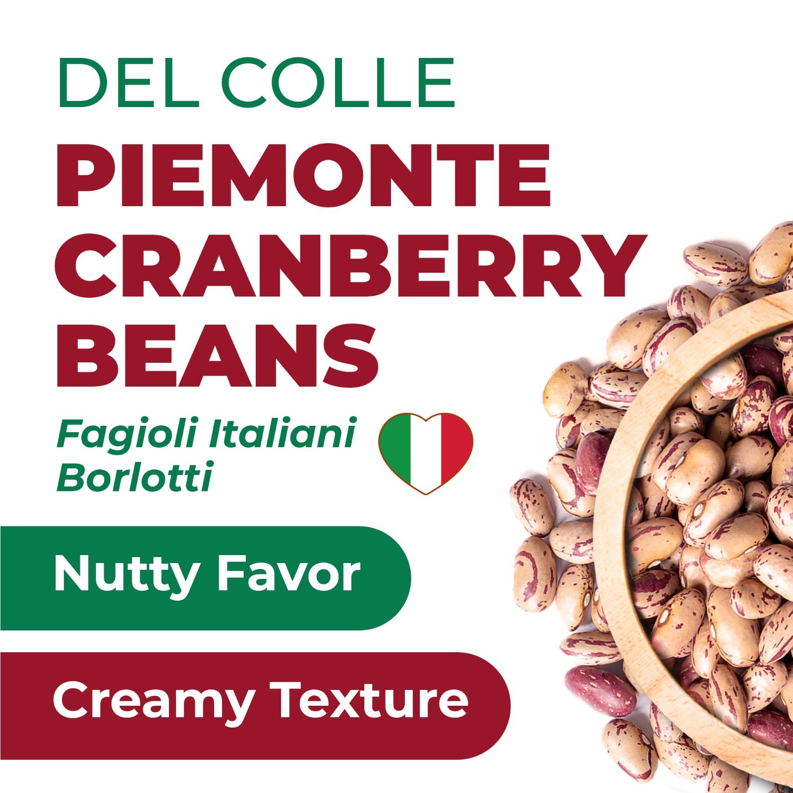 Del Colle Piemonte Cranberry Beans, 11 LBS (5 kg) – Sproutable, Vegan, Kosher gallery