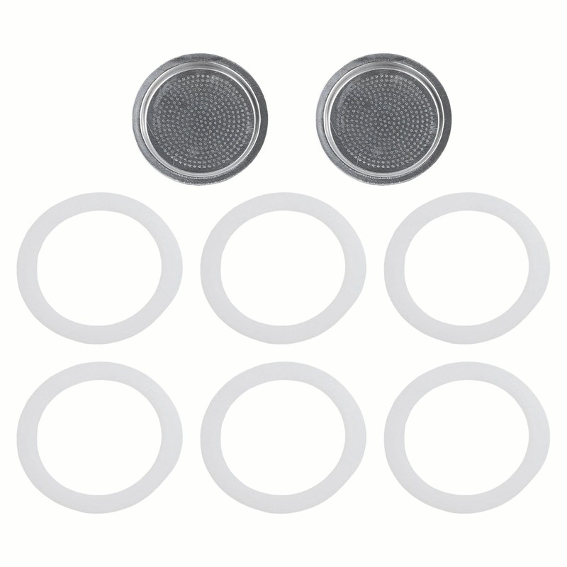 Two Filter Set with Six Silicone Gaskets for Efficient Moka Pot Espresso Making gallery