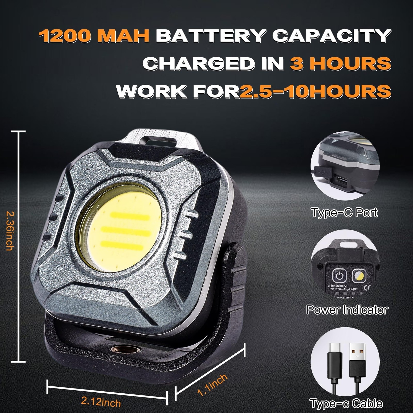 Mini 500 Lumens Magnetic LED Work Light 1200mAh Rechargeable NEW gallery