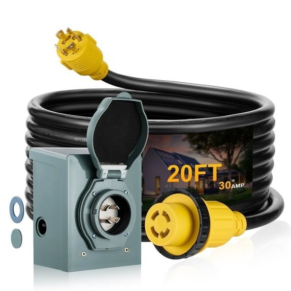 30 Amp 20FT RV Extension Cord with Inlet Box L14-30P to L14-30R Heavy Duty gallery