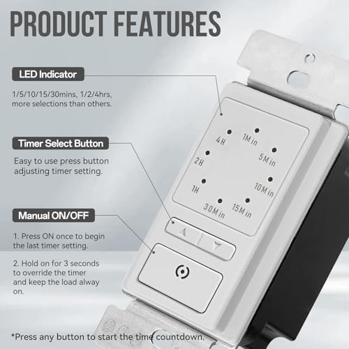 4Hrs Countdown Timer Switch, 1-5-10-20-30-60 Min, 2-4 Hour, 1 - Pack White gallery