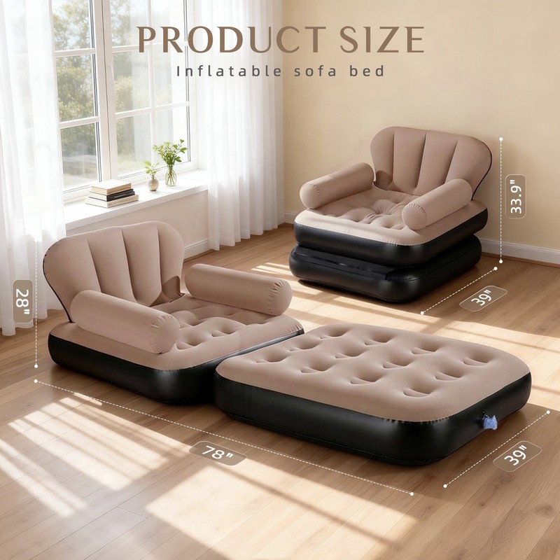 Inflatable Sofa Bed,5-in-1Foldable Thickened Flocked PVC Blow up Sofa with2Pumps gallery