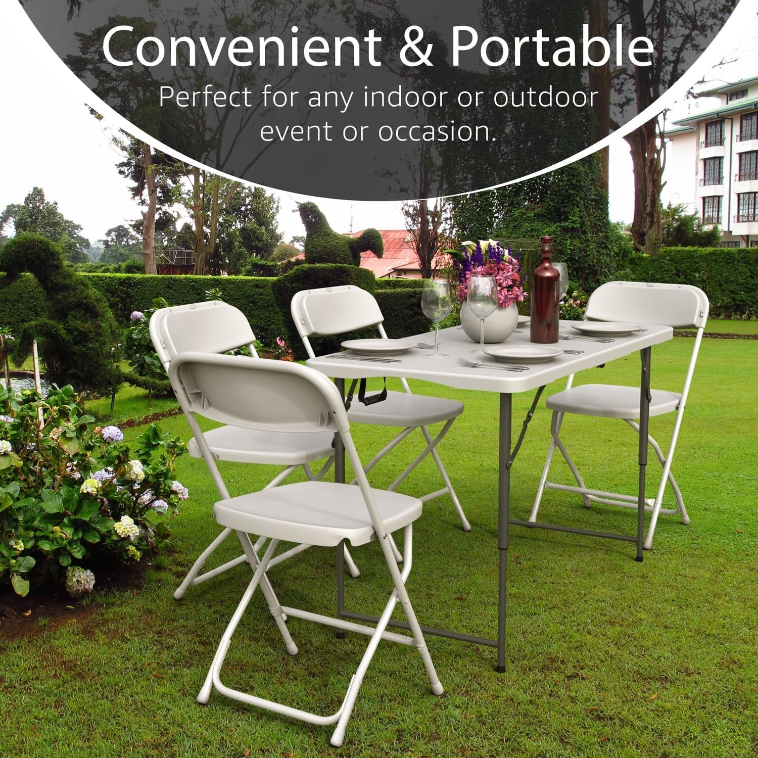 Used 4-Ft Plastic Folding Table - Ideal for Indoor/Outdoor Dining & Party Use gallery