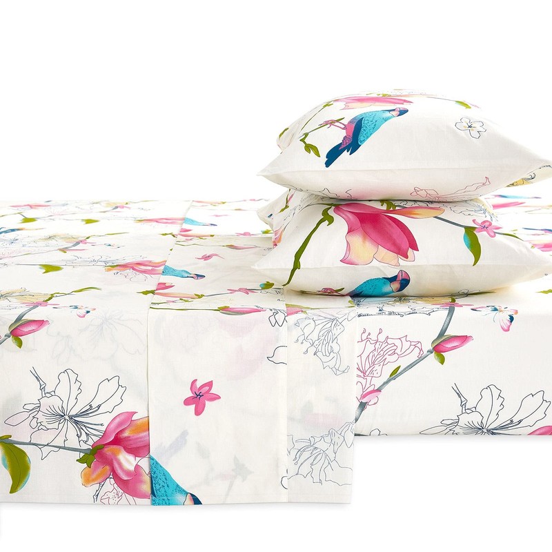 Wake In Cloud - Floral Bed Sheets, 100% Cotton, 4-Piece Sheet Set, Bird Patterne gallery