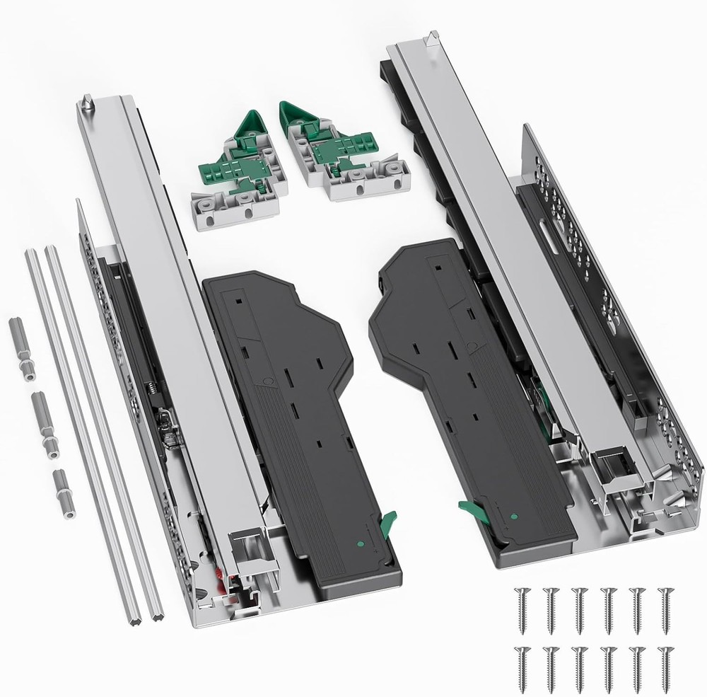 Push to Open + Soft Close Drawer Slide 12" 100 lb Dual Concealed Rails