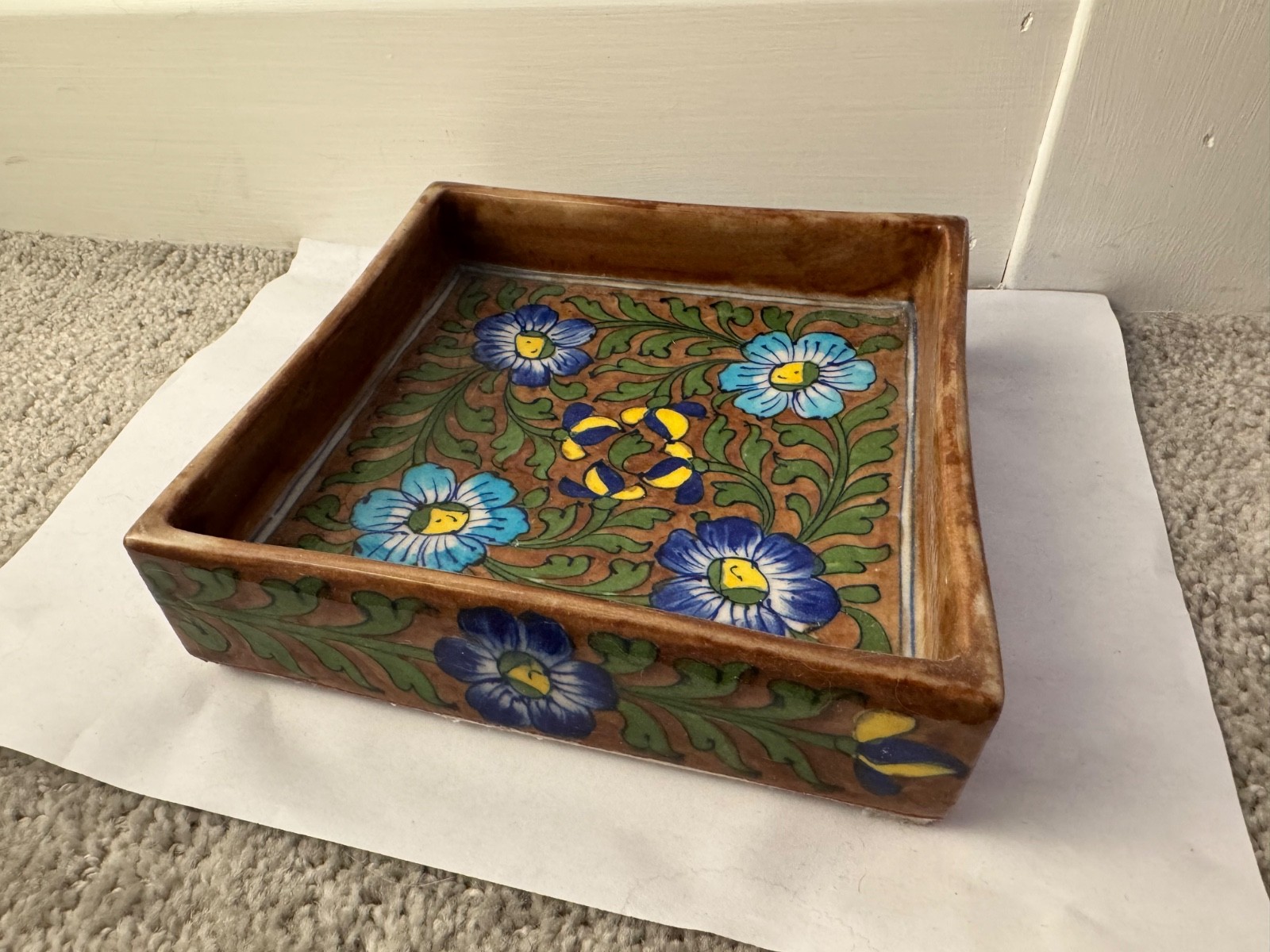 Ceramic Catch All Floral Brown and Blue Jaipur India gallery