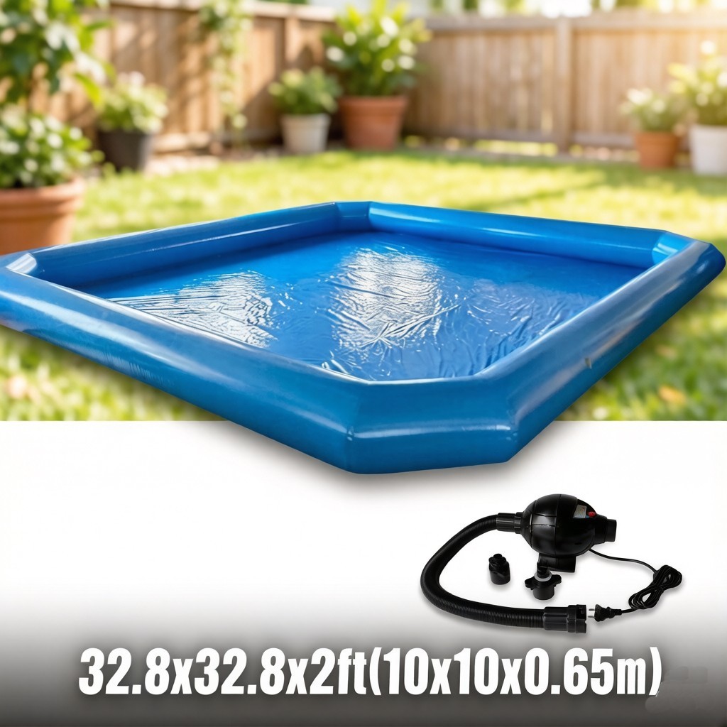 Inflatable Swimming Pool PVC Outdoor Family Pool 32.8x32.8x2ft with 110V Blower gallery