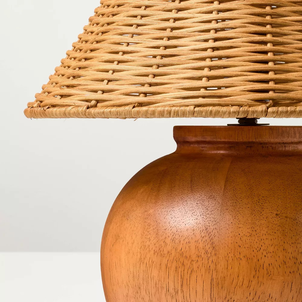 Wood Base with Rattan Shade Accent Table Lamp - Hearth & Hand gallery