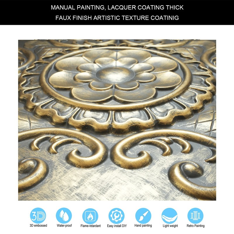 Art ceiling tile Embossed wall panel for Restaurant PL08 ancient gold 10pcs gallery