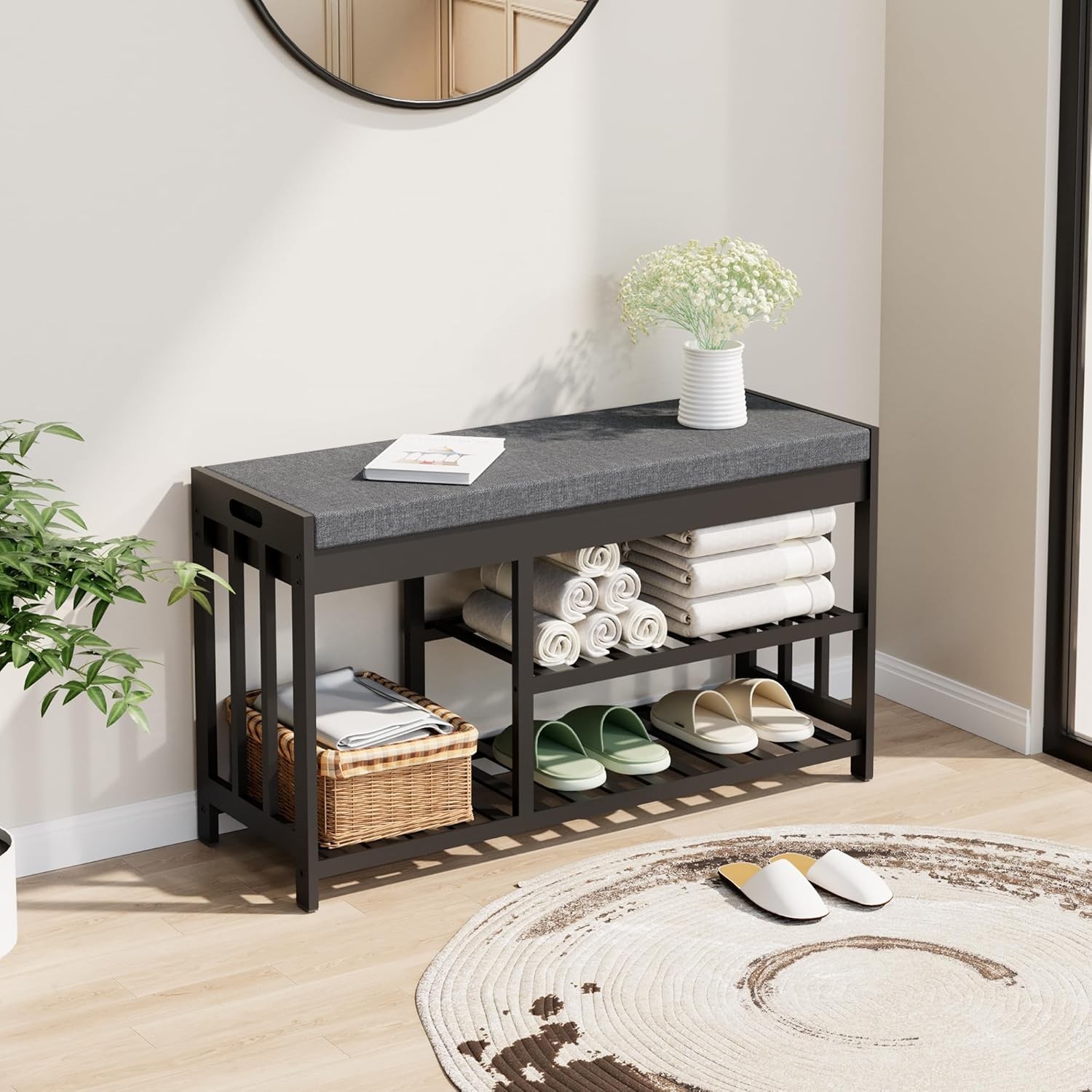 Shoe Rack Bench with Cushion and Flip-Top Storage for Entryway Bedroom gallery