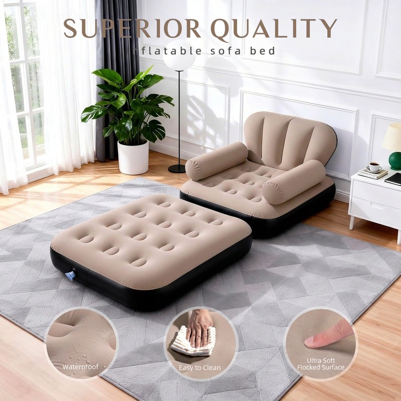 Inflatable Sofa Bed,5-in-1Foldable Thickened Flocked PVC Blow up Sofa with2Pumps gallery