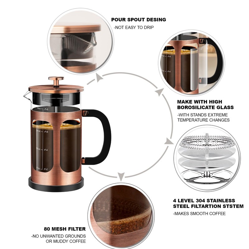 French Press Coffee Maker (34oz 1Quart 5-6Cup) Coffee Press, with 4 Filters S... gallery