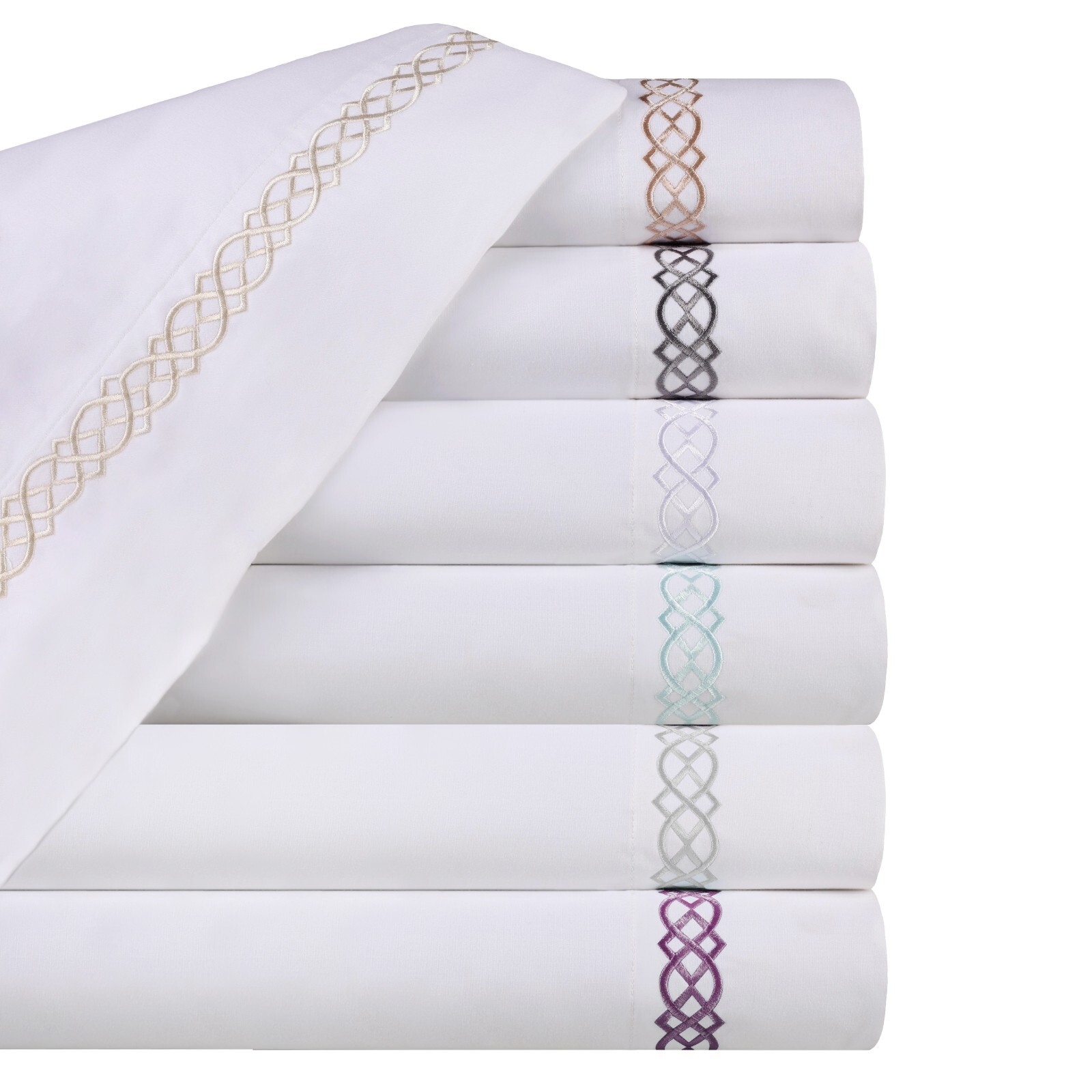 1000 Thread Count Egyptian Cotton Embroidered Durable Flat Fitted Bed Sheet Set gallery