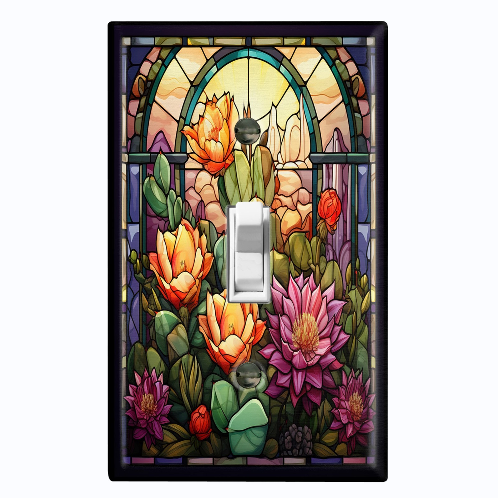 Metal Light Switch Outlet Cover Wall Plate Image of Stained Glass Flowers EGS114 gallery