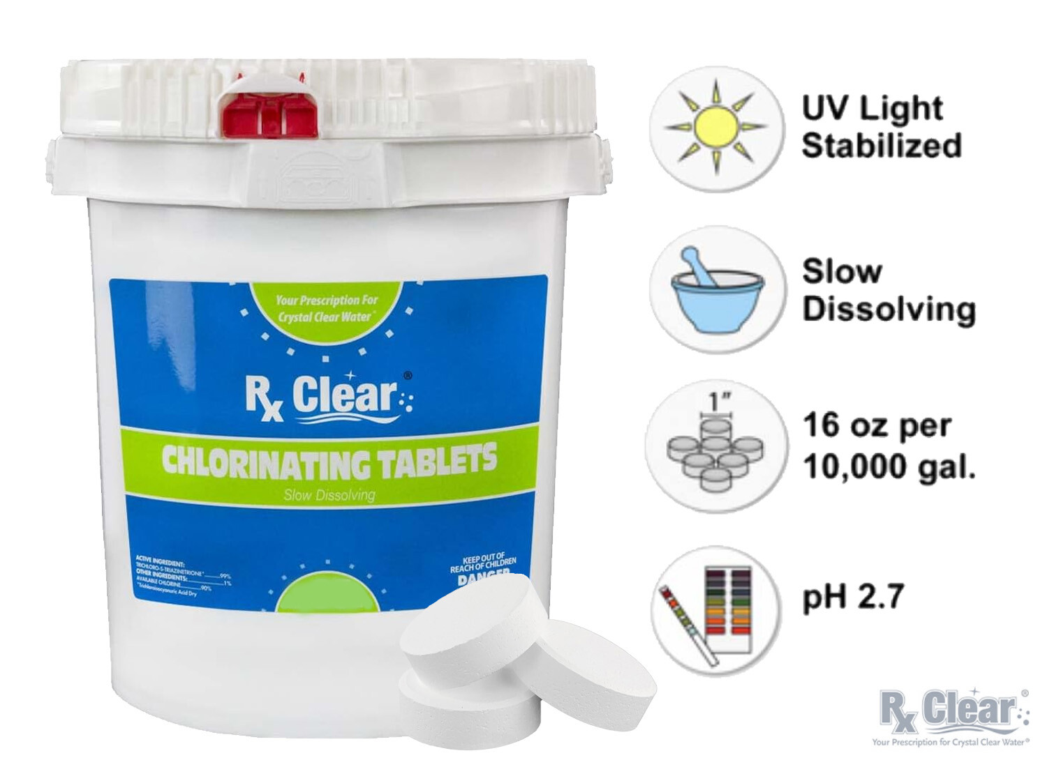 Rx Clear 3" Dissolving Stabilized Chlorine Swimming Pool Tablets - (Choose Size) gallery