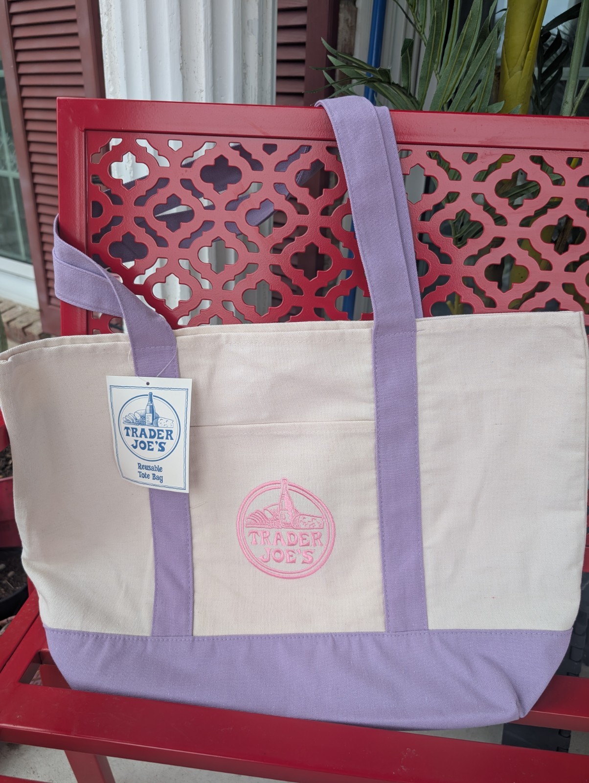 TRADER JOE'S ~ LARGE PURPLE Reusable Tote Bag { PURPLE } gallery