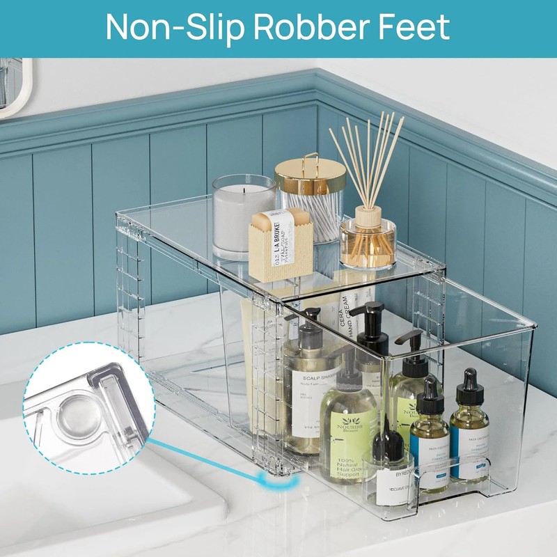 Vtopmart 3 Pack Clear Stackable Storage Drawers,Easy to Assemble Bathroom Organi gallery