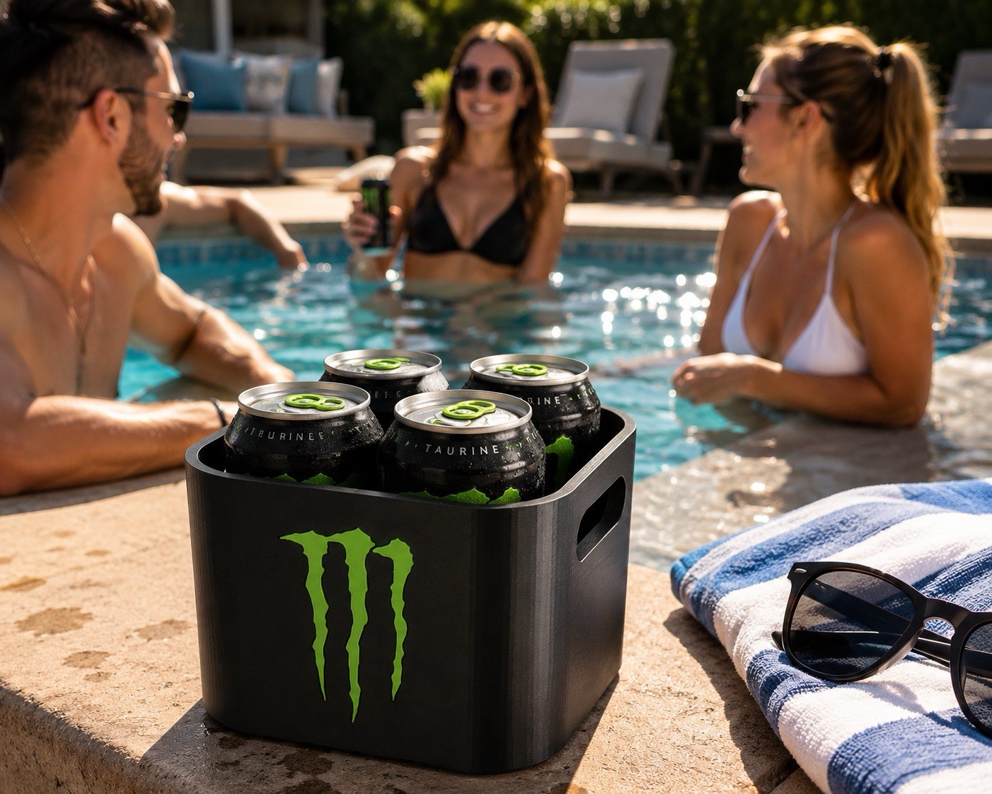 Monster Energy 4-Can Drink Caddy | Black/Green Plastic holder w/ Built-in Handle gallery