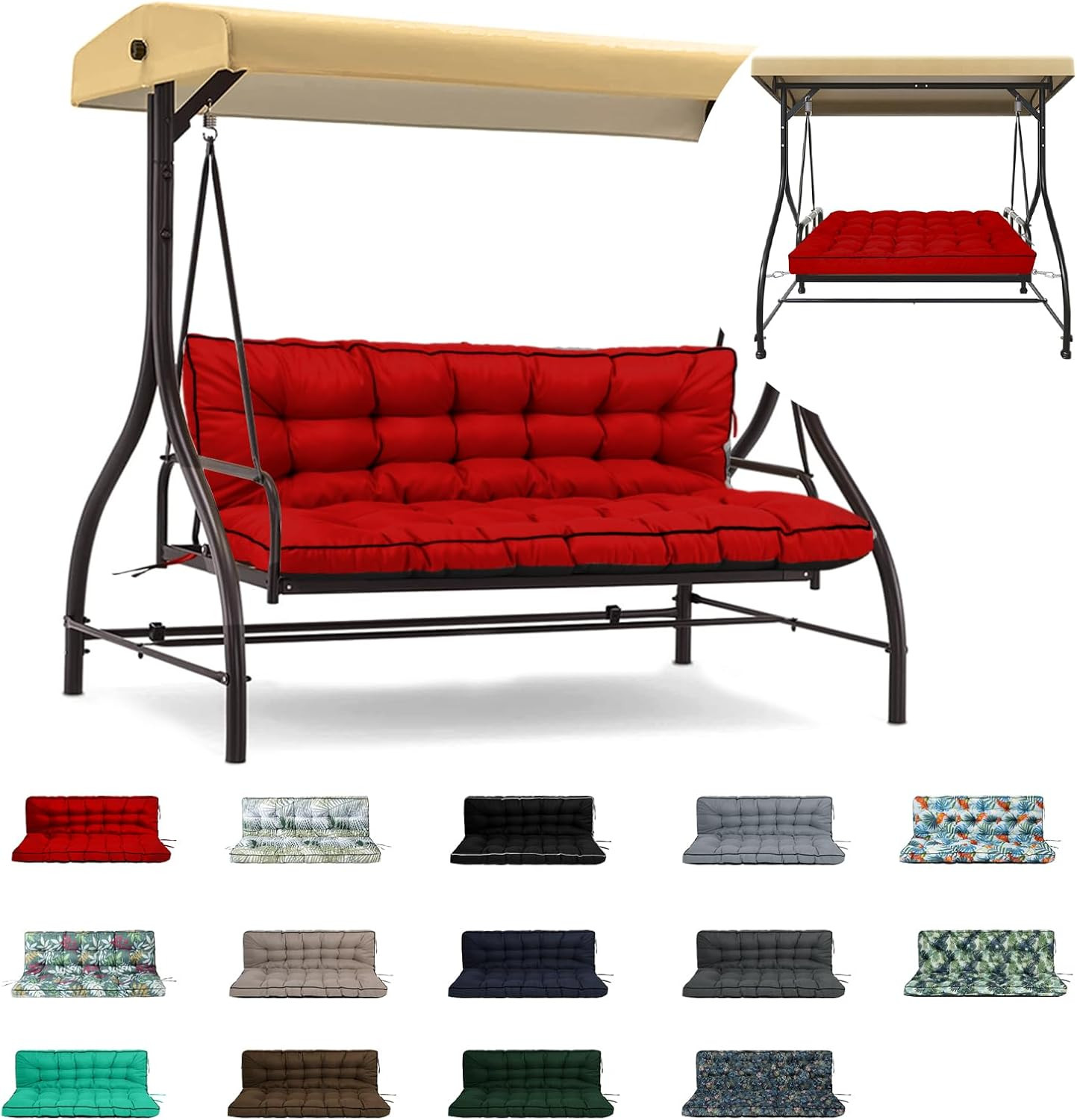 Waterproof Red 4" Replacement Cushions for Outdoor Swing, 40x55 In gallery