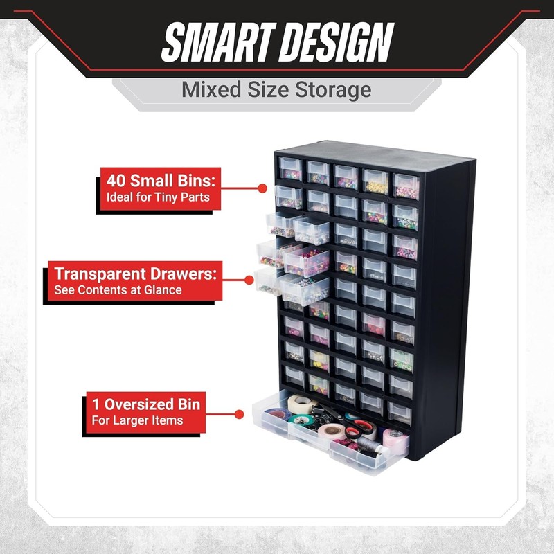 Storage Bin W/ Drawers 41-Drawer Plastic Tool Organizer Hardware/Craft Cabinet gallery