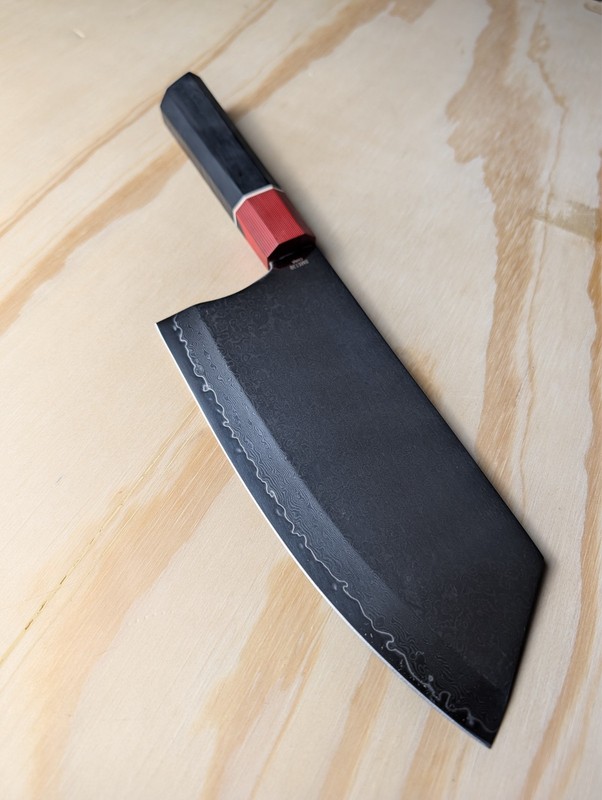 BenchMark Damascus Vegetable Chopper Black and Red G10 Handle gallery