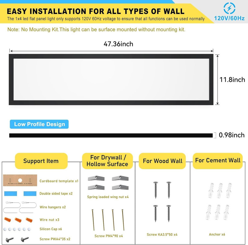 2PACK 1X4 LED Flat Panel Light Surface Mount Ceiling Light Black, 5500LM 50W TRI gallery