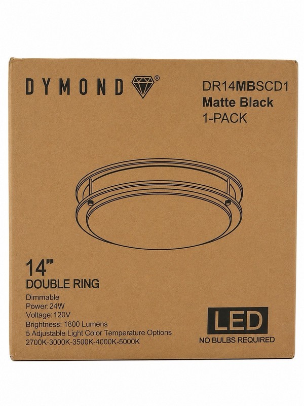 14in Double Ring LED Ceiling Light, Matte Black, 24W 1800lm 120V gallery