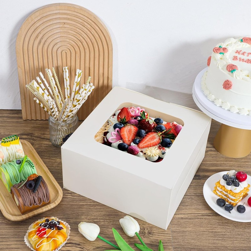 24 Pcs White Cake Boxes with Window 10x10x5 Inch Bakery Pastry Gift Boxes gallery