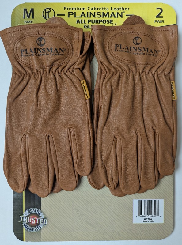 Plainsman Premium Brown Cabretta Leather Work Gloves SM, M, L OR, XL 2 PAIRS NEW gallery