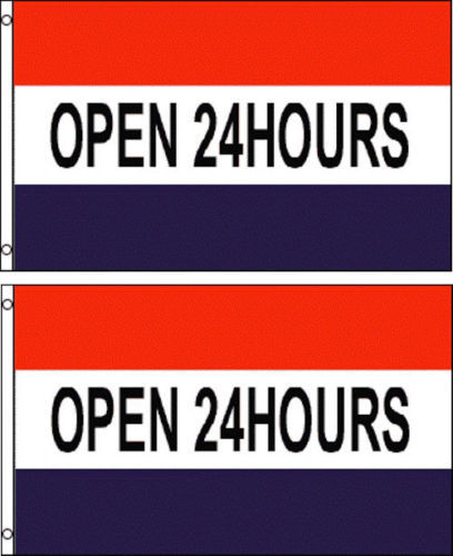 (2 pack lot) 3x5 Advertising Open 24 Hours Marketing Flag 3'x5' Banner Grommets gallery