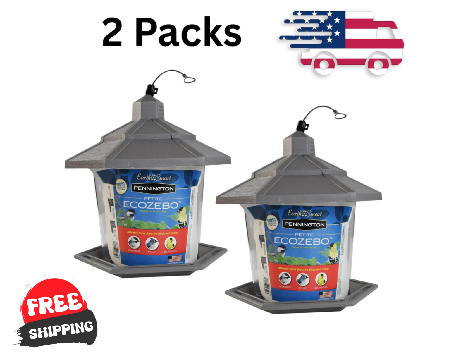 2 Pennington Earth Smart, Gray Plastic, Hopper Wild Bird Feeder, 2.5 lb Capacity gallery