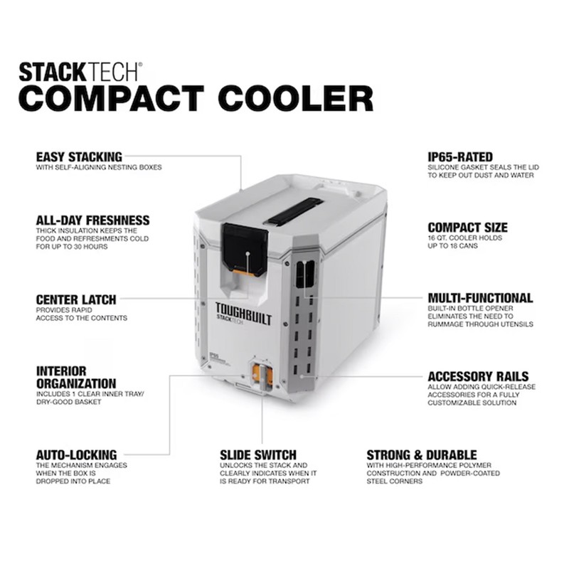ToughBuilt StackTech Compact Cooler, Stackable 16 Qt Hard Shell Ice Chest, White gallery