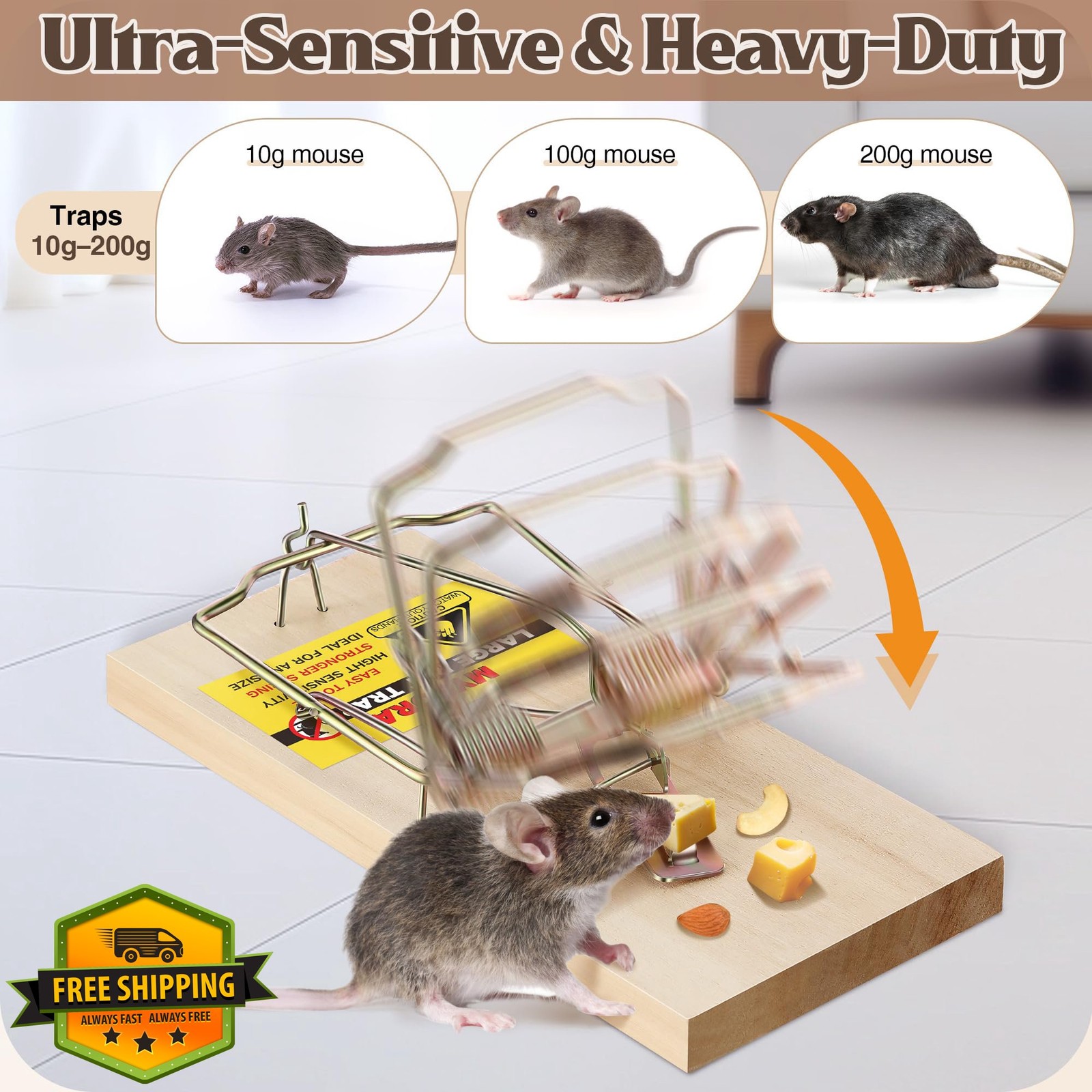 Mysora 3 Pack Large Wooden Mouse Traps Heavy Duty Snap Rat Rodent gallery