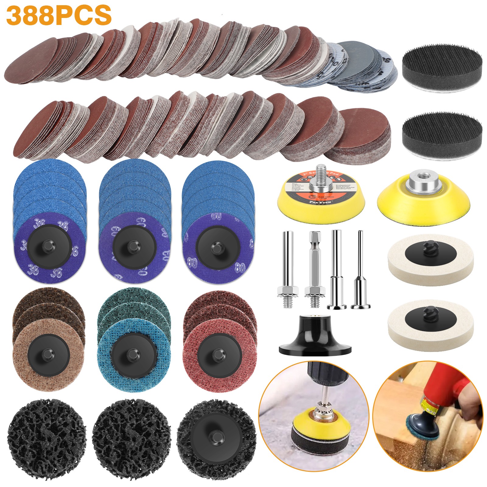 388pcs 2" Sanding Disc Set 80-3000 Grit 1/4" Shank for Drill Die Grinder Rotary gallery