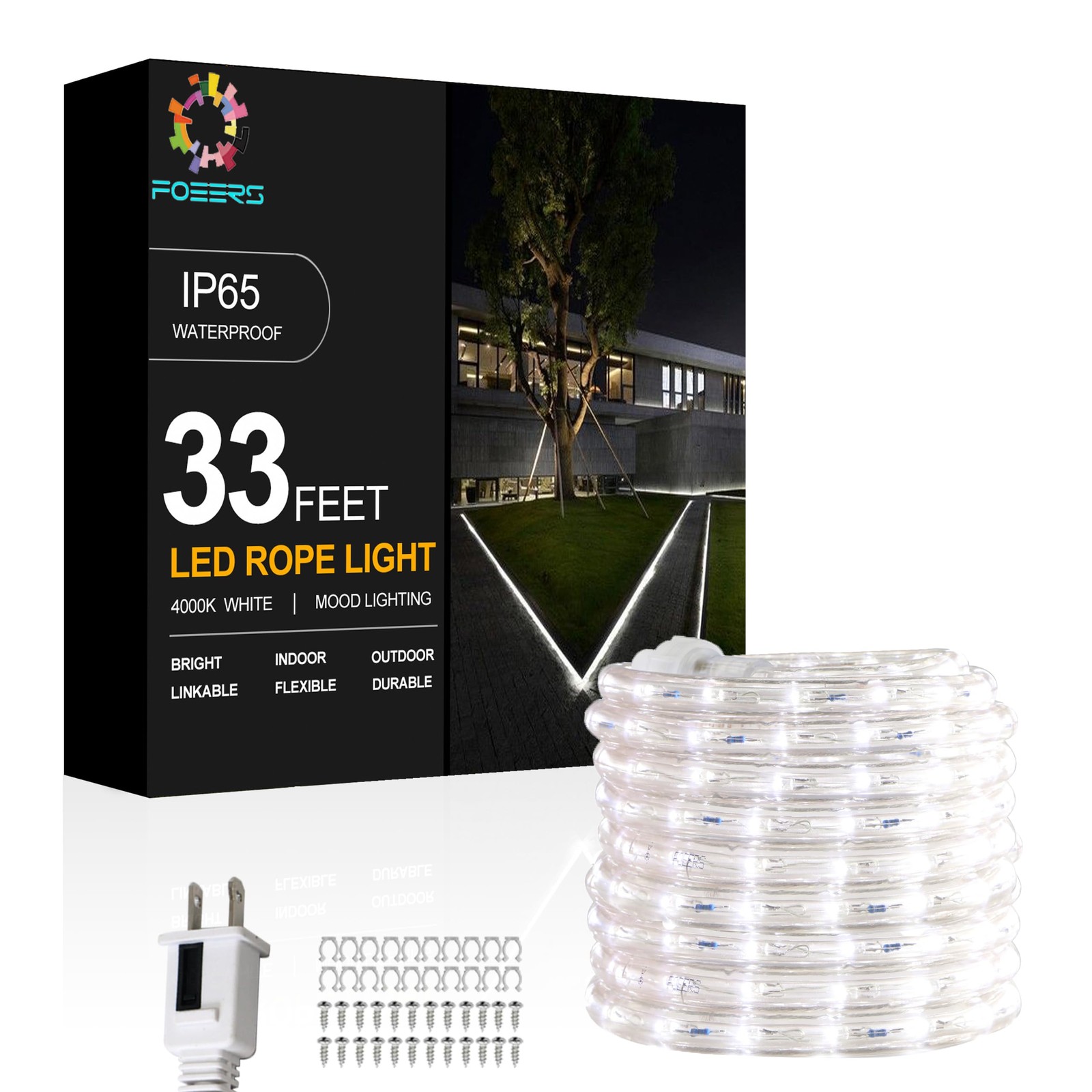 FOEERS 33FT White LED Rope Lights Outdoor,Flexible Tube Rope Lights Plug in,C... gallery