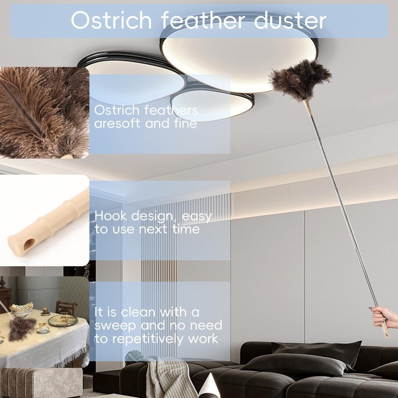 Fluffy Ostrich Feather Duster, Extendable 27-94 Inches, Ceiling Cleaner, Brown gallery