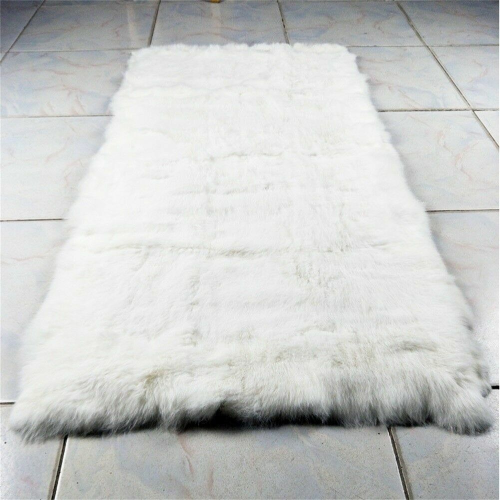 Natural White Rabbit Fur Throw 100% Real Fur Blanket Rug Stitch Plaid 55×115cm gallery