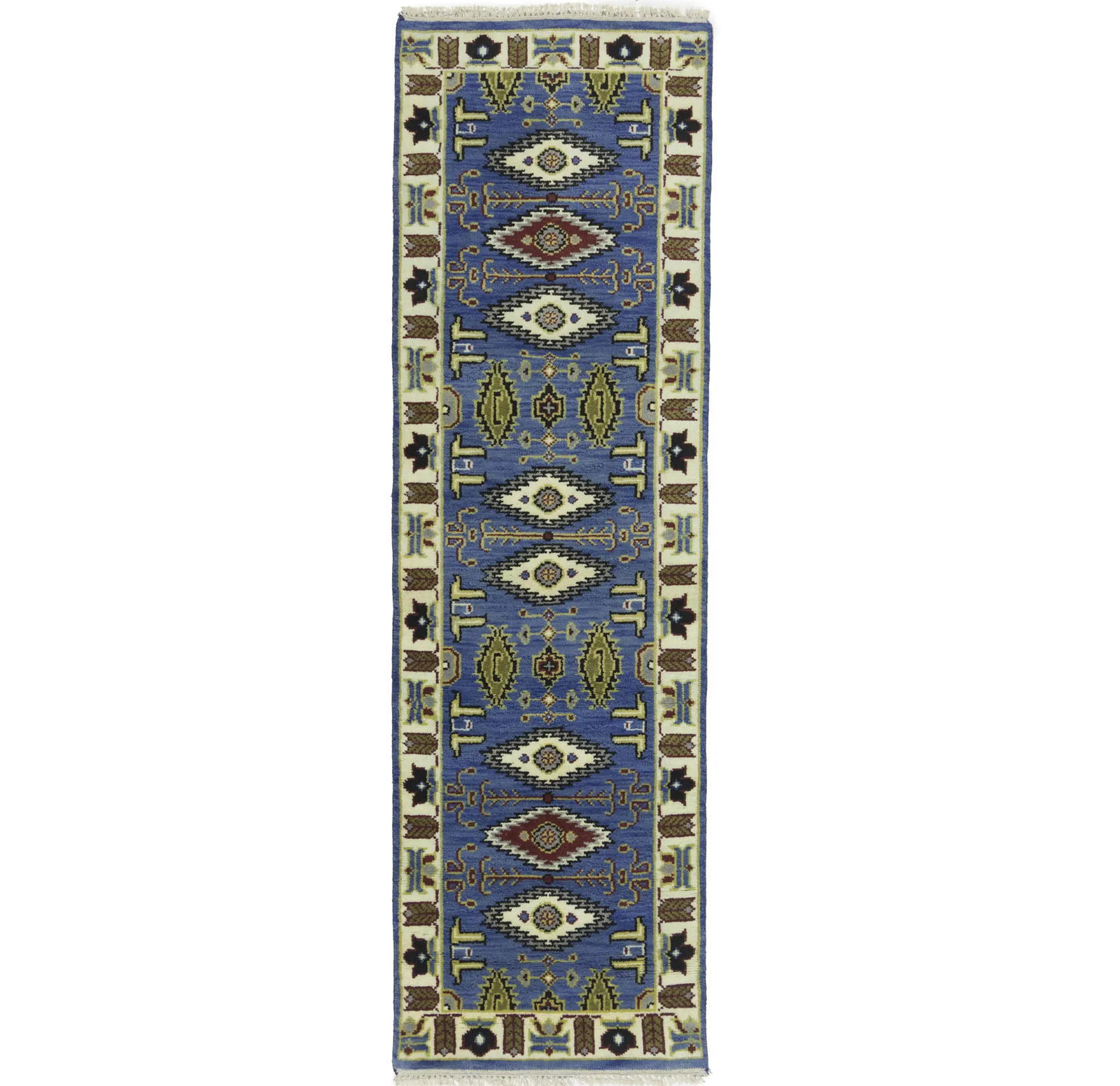 Kazak Oriental Runner Rug Blue Geometric Carpet Kitchen & Hallway Decor 3X8 ft gallery