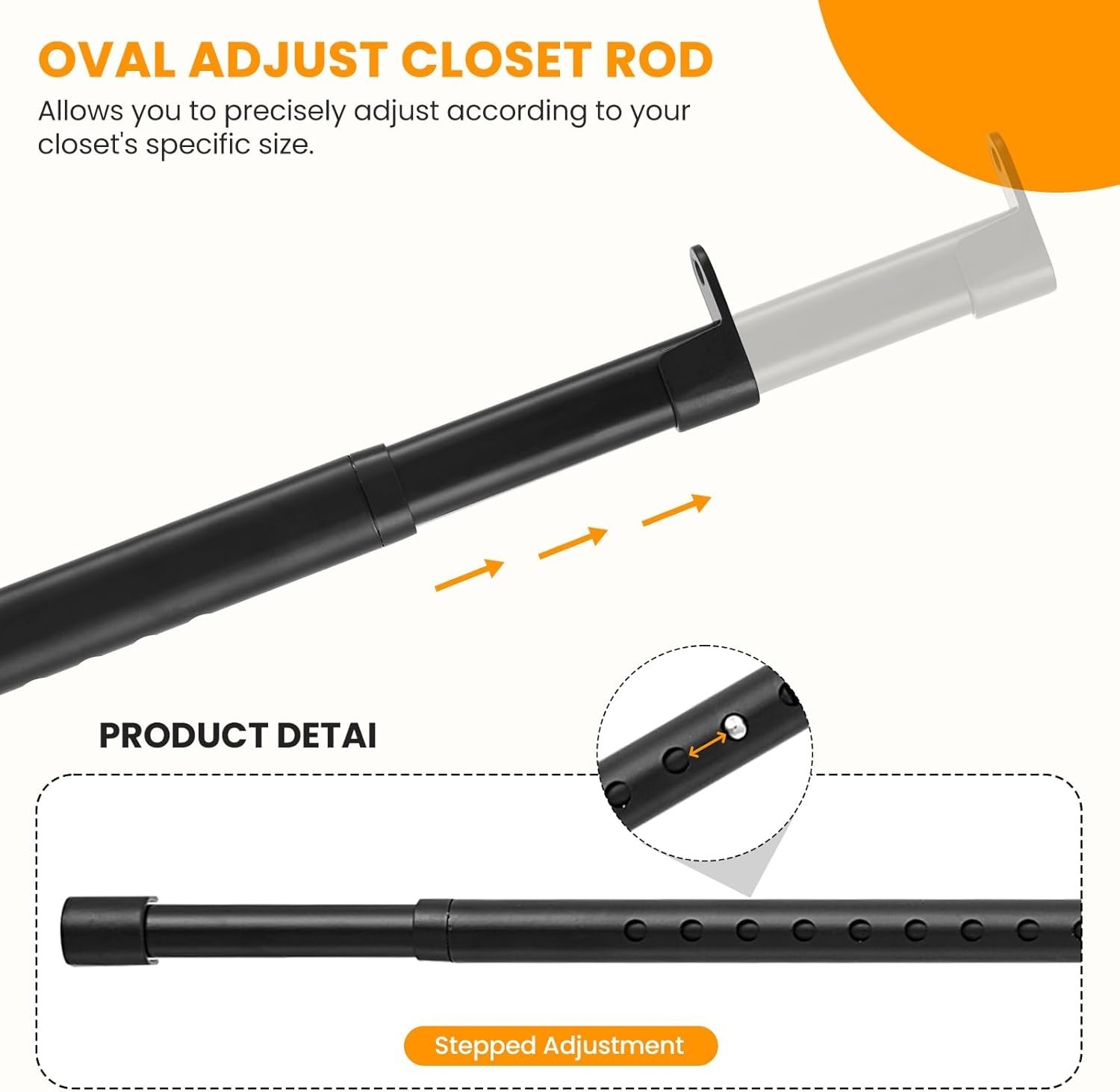 Oval Closet Rod for Hanging Clothes Adjustable Closet Rods 18 to 75 Inch Heavy D gallery