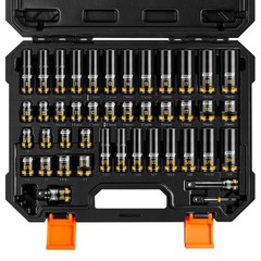 Pro 3/8″ Drive Impact Socket Set, 43-Piece SAE(5/16″-3/4″) & Metric(8-19mm) s…
