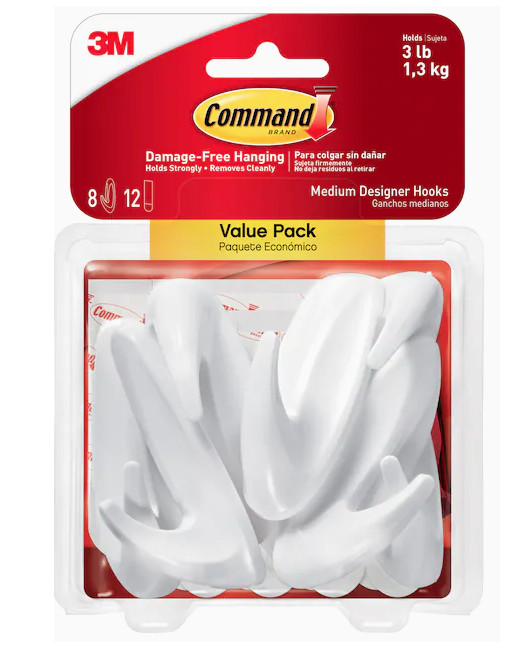 3 Pks 3M Command 8 Medium Designer Hooks & 12 Adhesive Strips Per Pack Max 3 lb gallery