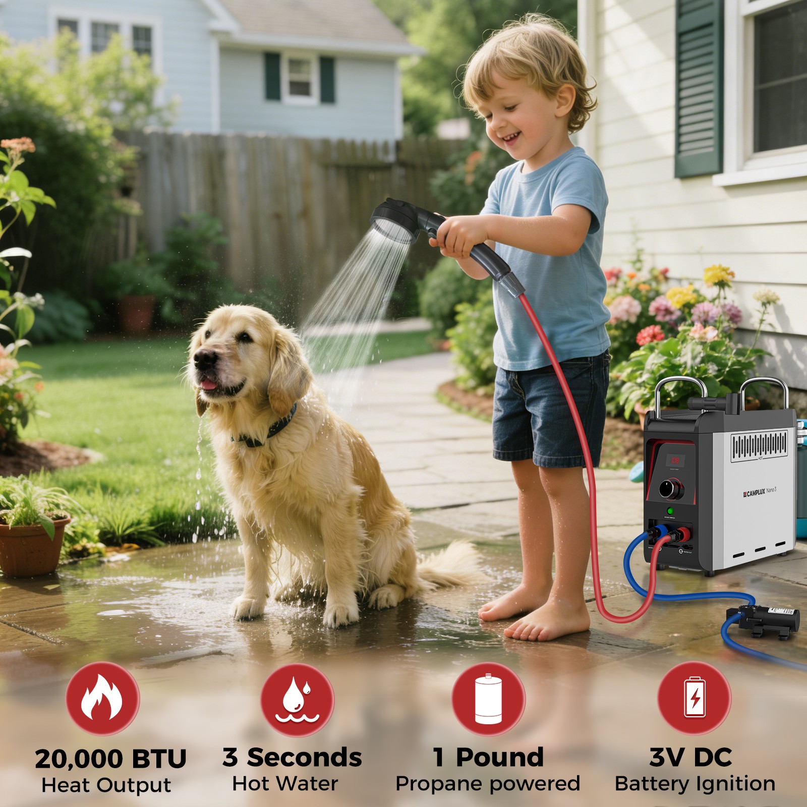 Portable Propane Water Heater w/1.2 GPM Pump & Hose 12V Power for RV Camper Boat gallery