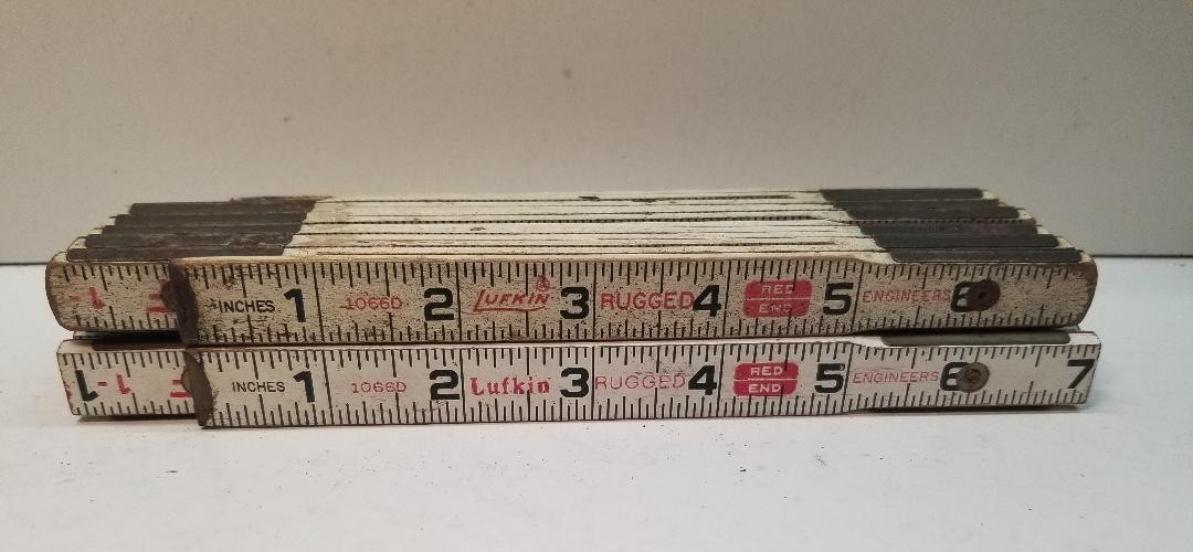 Vintage 1066D LUFKIN Rugged Red End Engineers Folding Wood Ruler Lot of 2 READ gallery